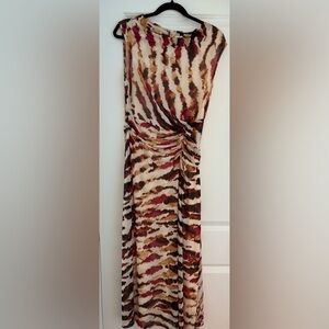 DKNY Ruched Sleeveless Cocktail Maxi Dress Animal Print Size 10